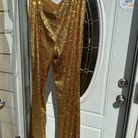 NovaLuxe Piper Gold Sequin Wide Leg Pants X Large never worn - Picture 8 of 8
